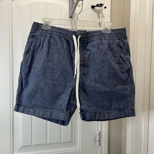 J.CREW Dock Shorts Mens Size L Blue Chambray Drawstring Chino Elastic Waist